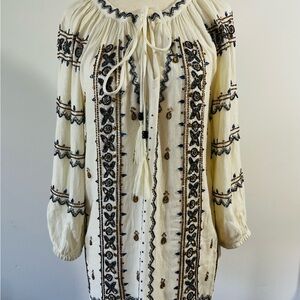 RAGA Cream and Black Embroidered Long Sleeve Dress